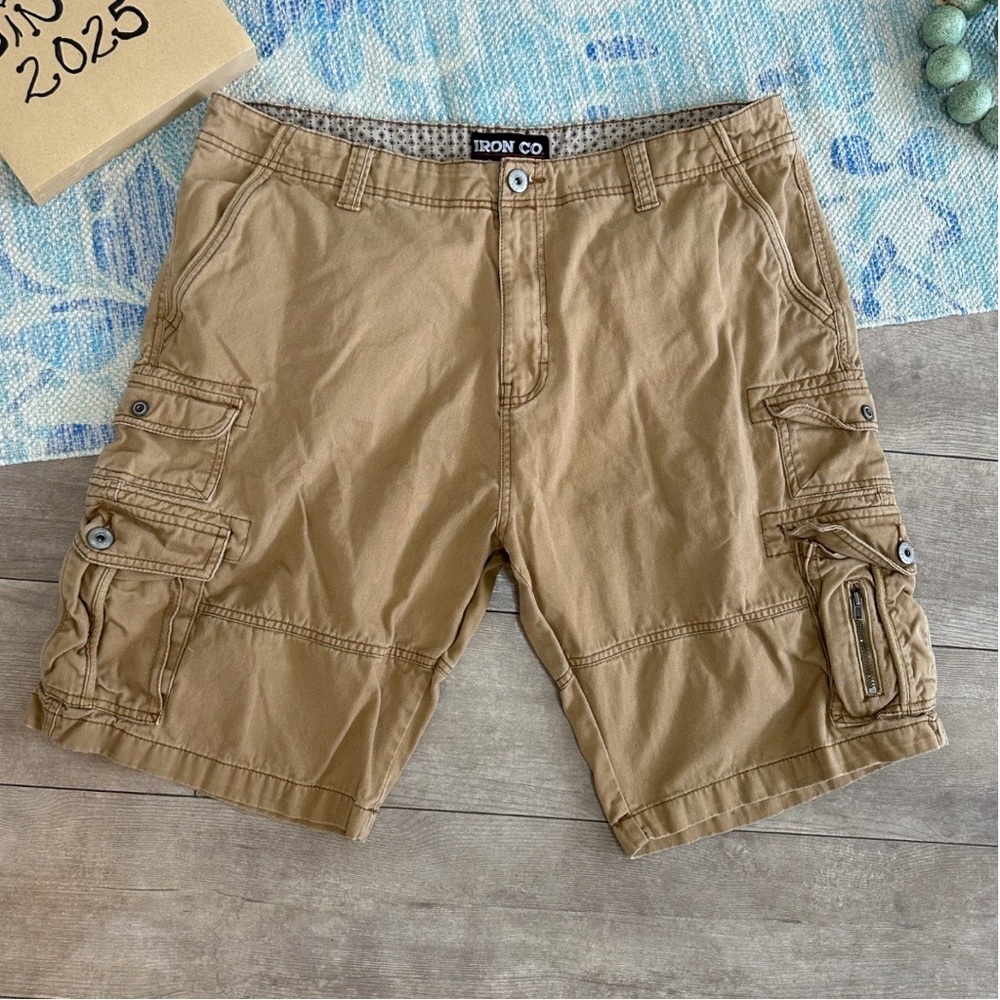 Iron Co Men's Cargo Shorts Size 38 Brown Urban Outdoor Flat Front